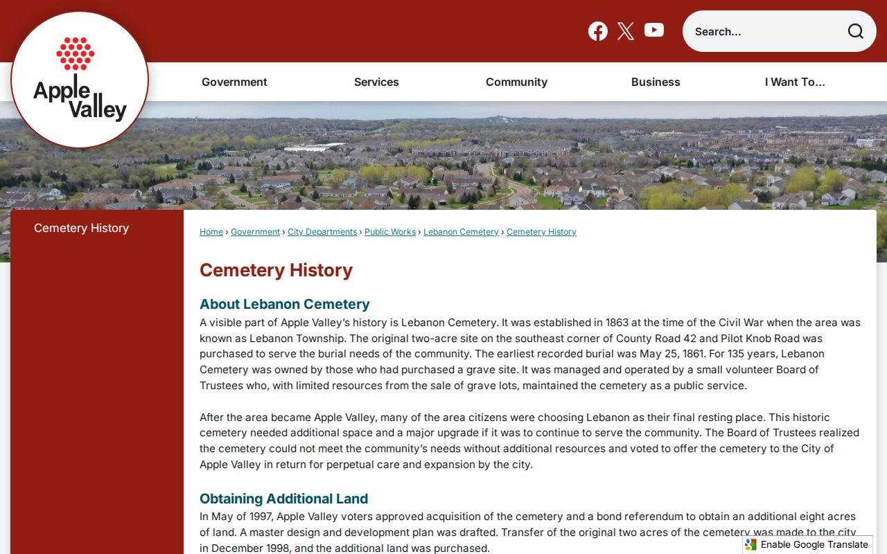 Apple Valley neighbors Lebanon Cemetery history