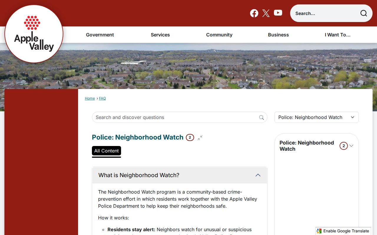 Apple Valley neighbors Neighborhood Watch guidance