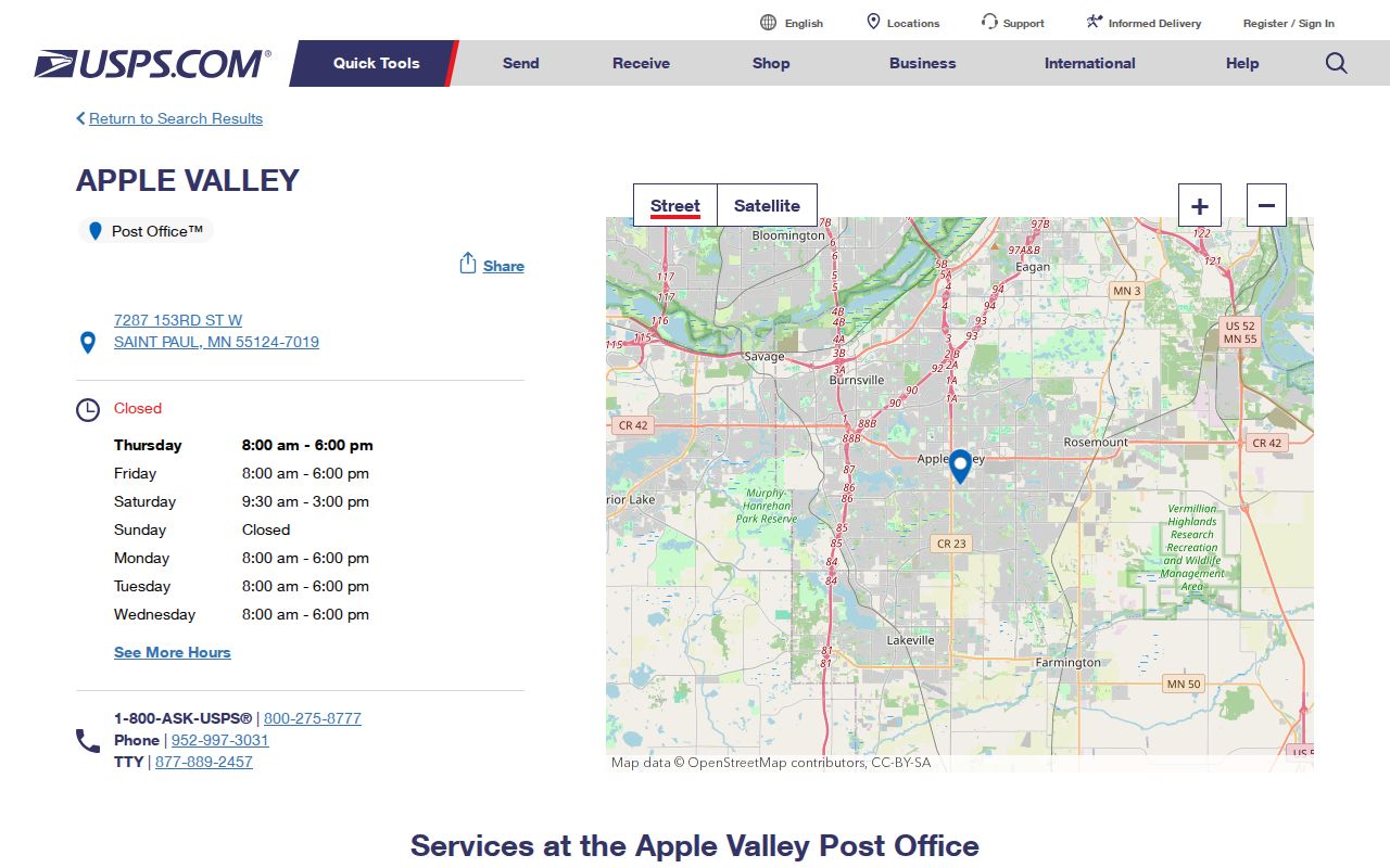 Apple Valley ZIP code directory USPS Apple Valley Post Office listing